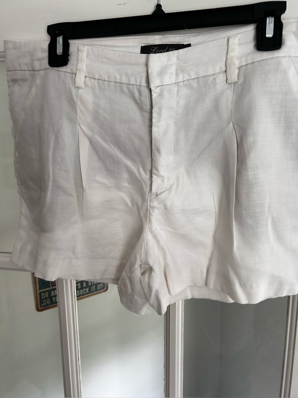 Level 99 White Linen-Blend Flat Front women’s  Shorts